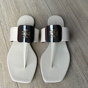 Tory Burch Cream Sandals with Black and Gold Detail